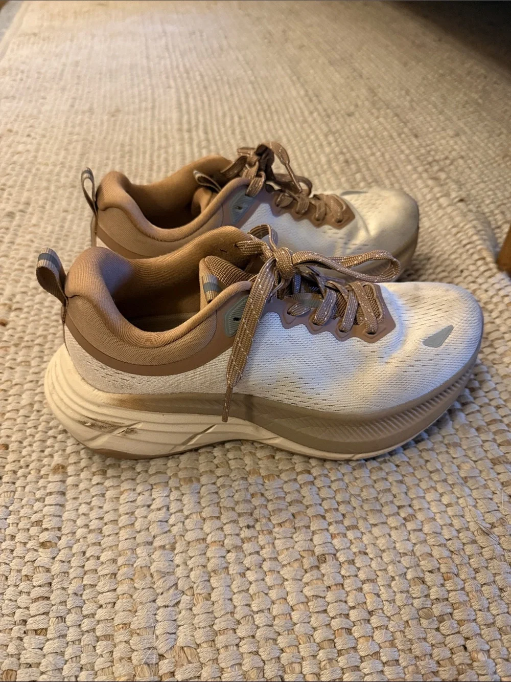 Cream and Tan Athletic Sneakers - wide toe box